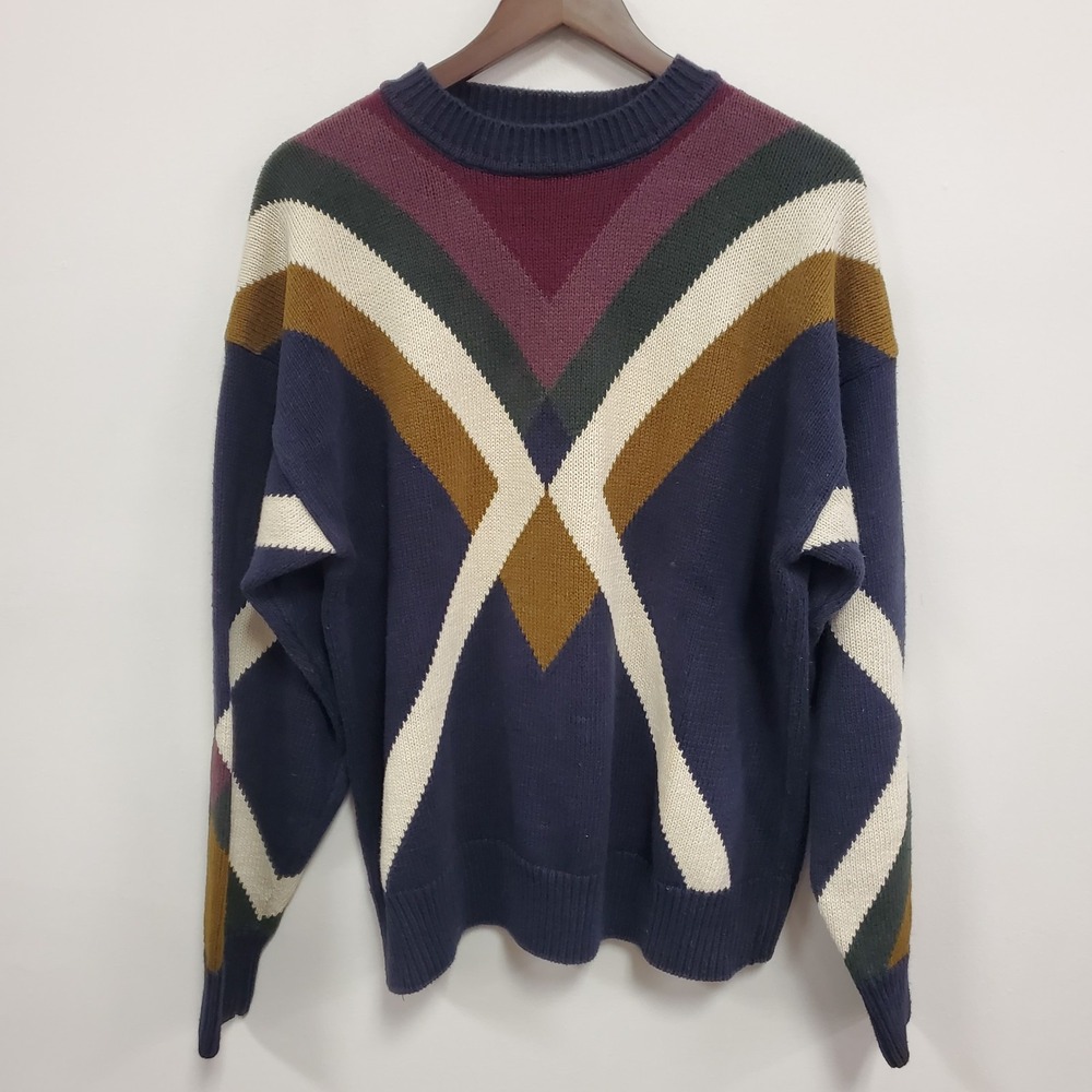 Vintage Structure Mens Chevron Stripe‎ Old Money Sweater Size XL Blue Layers